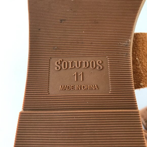 NEW Soludos Flat Sandals Womens 11 Natural Tan Suede Red Embroidered Zipper NWOB - Picture 11 of 12